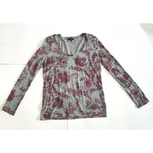 Talbots Women's Medium Long Sleeve Gray Pink Top Shirt